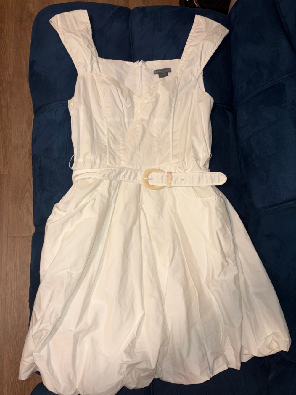Armani Exchange White Sleeveless Belted A-Line Dress